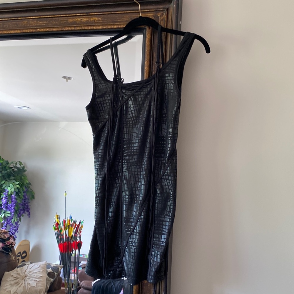 Savage, medium black, stripy, rocker tang style shirt, mini dress, unique style